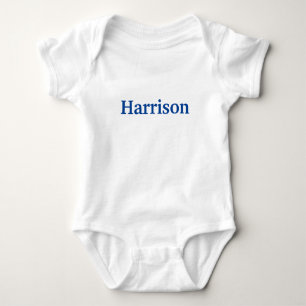 Customise name, text blue letters grey baby bodysuit