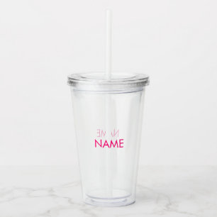 Customise name, text minimalist pink fuchsia clear acrylic tumbler