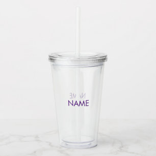 Customise name, text minimalist purple clear acrylic tumbler