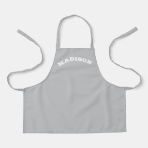 Customise name text white curved letters grey apron