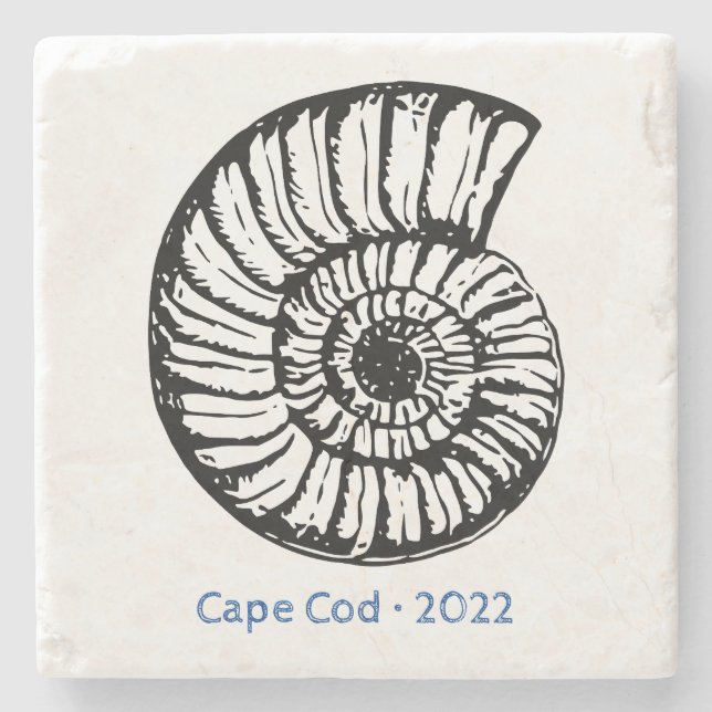 Customise Ocean Shell Line Art Sand Stone Coaster (Front)