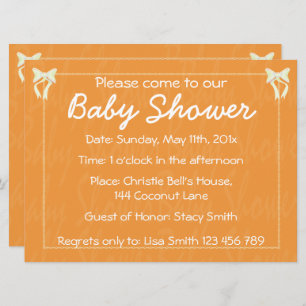 Customise Orange Baby shower invitation