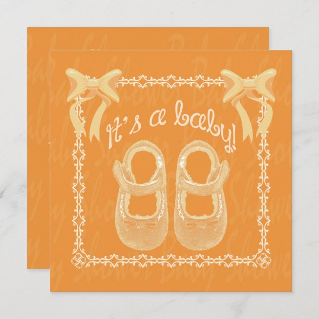 Customise Orange unisex baby shower invitation (Front/Back)