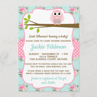 Customise Owl Shabby Chic Baby Shower Invitation