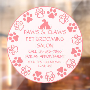 Customise Paws Claws Pet Grooming Front Door Pink