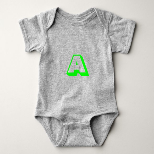 Customise, personalise initial monogram neon green baby bodysuit (Front)