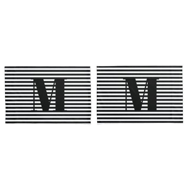 Customise, personalise initial monogram stripes pillowcase (Front-Set)