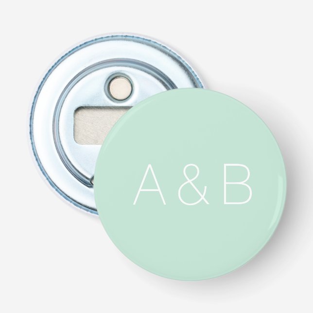 Customise personalise initials monogram mint green bottle opener (Front)