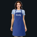 Customise personalise NAME monogram blue white Apron<br><div class="desc">Customise personalise NAME monogram blue white Apron
elegant,  cute,  blue and white script letters apron.

Great for cooks,  chefs,  pottery,  ceramics,  crafts,  work,  kitchen,  baking,  bbq,  grill,  and also businesses and stores,  etc</div>