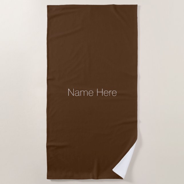 Customise personalise name monogram brown white beach towel (Front)