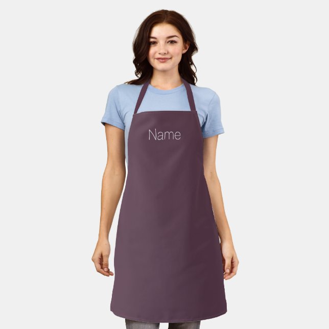 Customise personalise NAME monogram eggplant Apron (Worn)