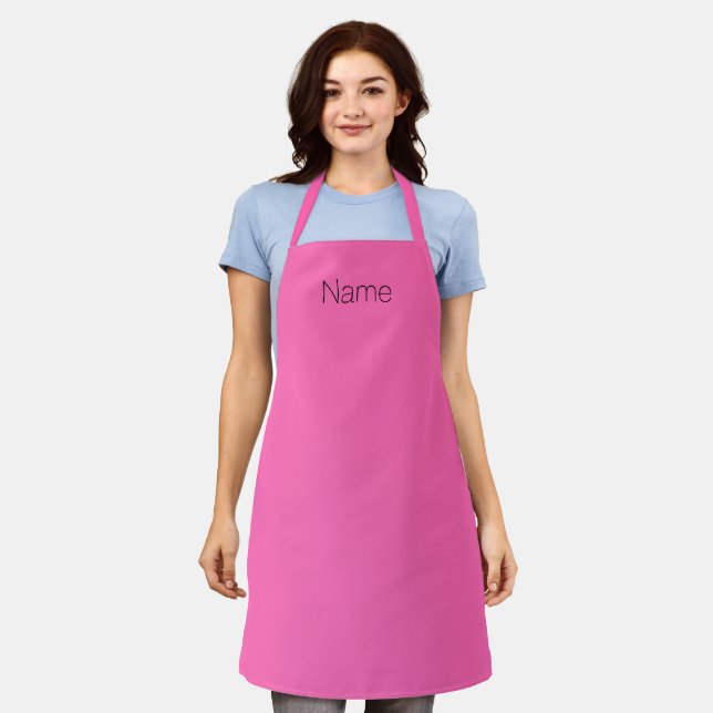 Customise personalise NAME monogram hot pink black Apron (Worn)