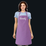Customise personalise NAME monogram lavender white Apron<br><div class="desc">Customise personalise NAME monogram lavender white Apron 
elegant,  cute,  lavender and white script letters apron.

Great for cooks,  chefs,  pottery,  ceramics,  crafts,  work,  kitchen,  baking,  bbq,  grill,  and also businesses and stores,  etc</div>