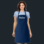 Customise personalise NAME monogram navy blue Apron<br><div class="desc">Customise personalise NAME monogram navy blue white Apron
elegant,  cute,  lavender and white script letters apron.

Great for cooks,  chefs,  pottery,  ceramics,  crafts,  work,  kitchen,  baking,  bbq,  grill,  and also businesses and stores,  etc</div>