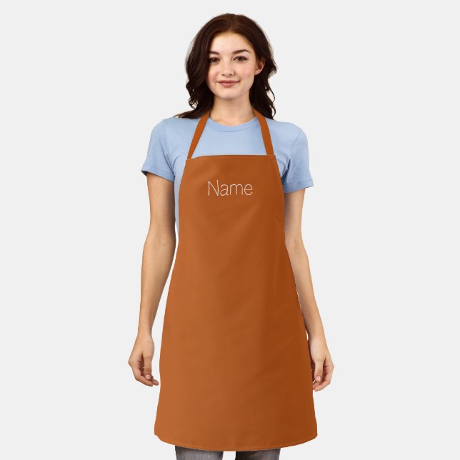Customise personalise NAME monogram ochre brown Apron (Worn)