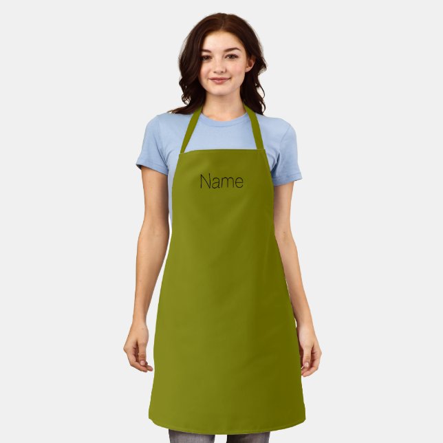 Customise personalise NAME monogram olive green Apron (Worn)