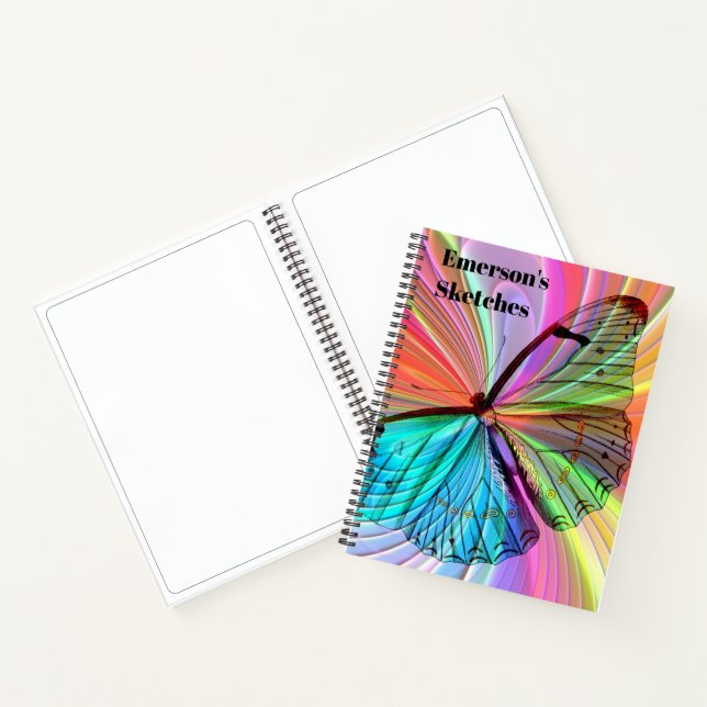 Customise Personalise Rainbow Butterfly Sketchbook Notebook (Inside)