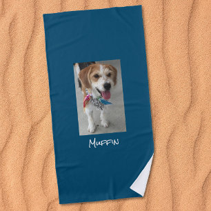 Customise Pet or Child's Photo & Name, Ocean Blue Beach Towel