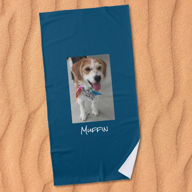 Customise Pet or Child's Photo & Name, Ocean Blue Beach Towel (Creator Uploaded)