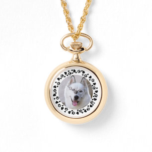 Customise Pet Photo Dog Paw Prints in Hearts Frame Watch