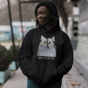 Customise Pet Photo Text Black And White Cat Lover Hoodie