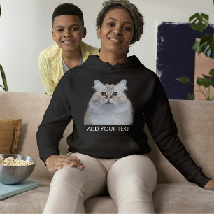 Customise Pet Photo Text Black And White Cat Lover Hoodie