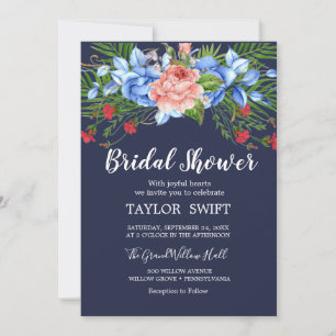 Customise Photo Classic White Flowers Navy Brida Invitation
