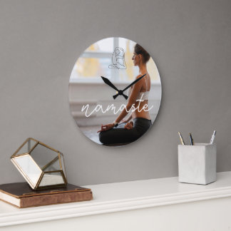 Customise Photo Modern Yoga Namaste Script Clock