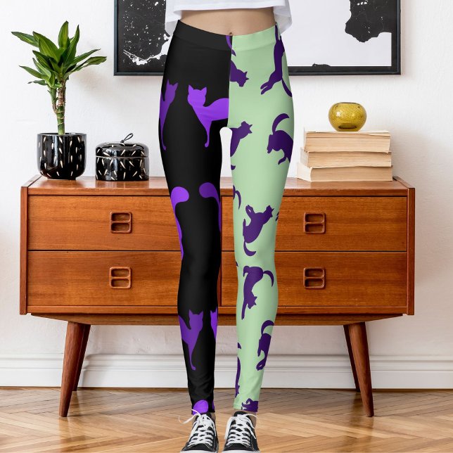 Customise Photo Pet Cat Pattern Purple Black Leggings (Creator Uploaded)