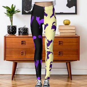 Customise Photo Pet Cat Pattern Purple Cream Black Leggings