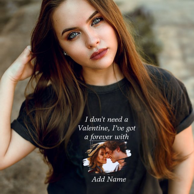 Customise Photo & Text Valentine Modern Black Lady Tri-Blend Shirt (Creator Uploaded)