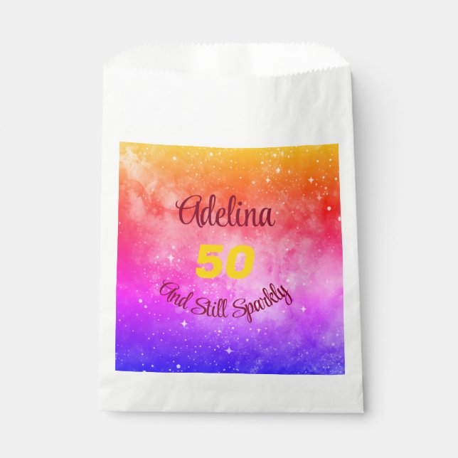 Customise Phrase Name and Age Pink Purple Yellow Favour Bags (Front)