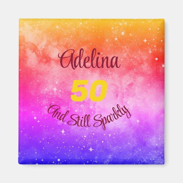 Customise Phrase Name and Age Pink Purple Yellow Magnet (Front)