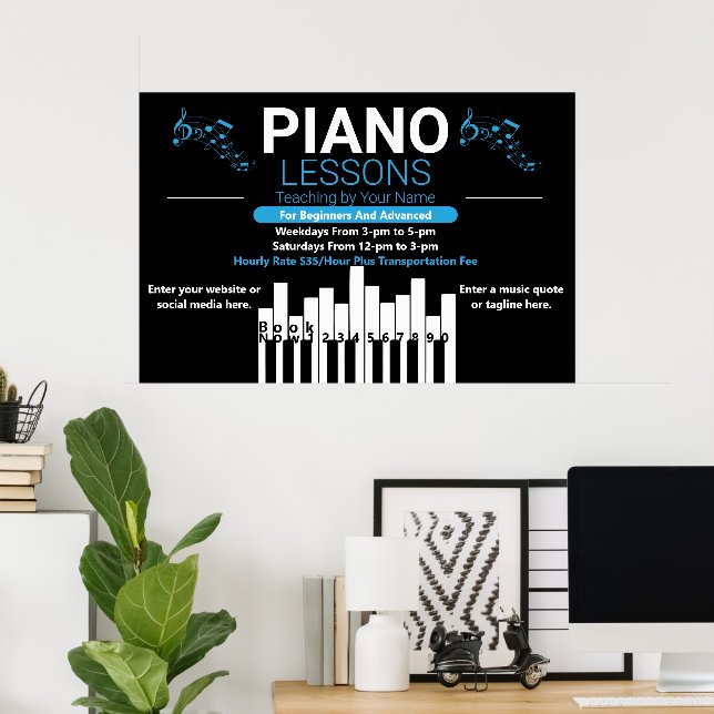 Customise Piano Lessons Music Teacher Yard Poster (Home Office)