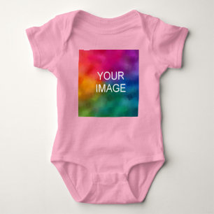 Customise Pink Colour Template Add Image Photo Baby Bodysuit