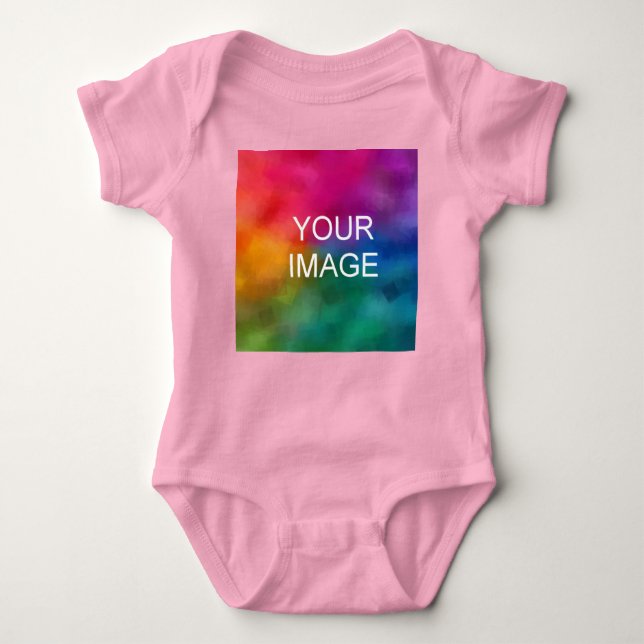 Customise Pink Colour Template Add Image Photo Baby Bodysuit (Front)