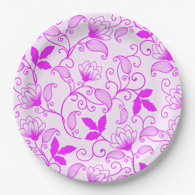 Customise Pink Floral Pattern Paper Plate (Front)