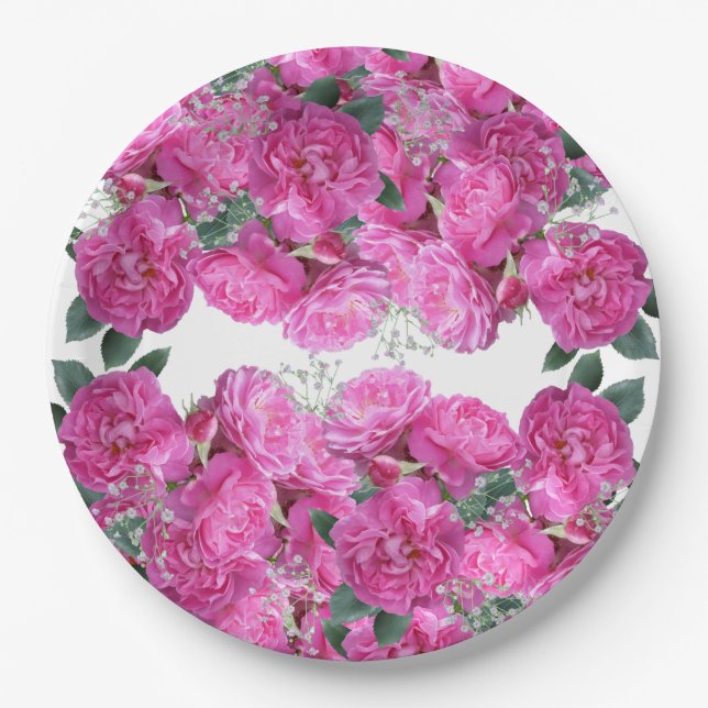 Customise Pink Flower Bouquet Paper Plate (Front)