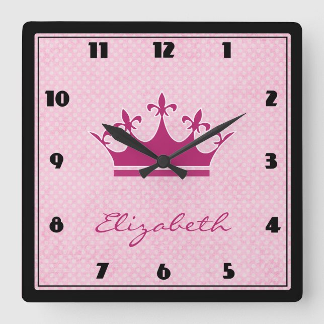 Customise Pink Tiara with Polka Dots Square Wall Clock (Front)