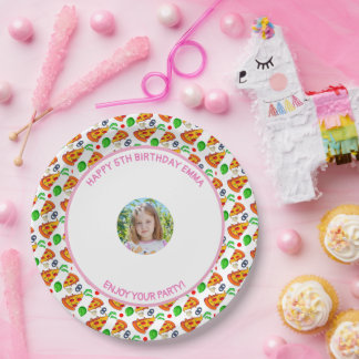 Customise Pizza Birthday Party Little Girl Picture Paper Plate