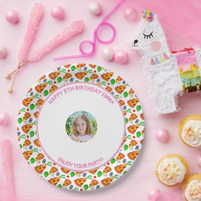 Customise Pizza Birthday Party Little Girl Picture Paper Plate (Party)