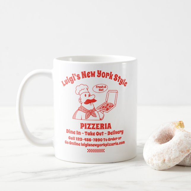 Customise Pizza Restaurant Detailed Graphic  Coffee Mug (With Donut)