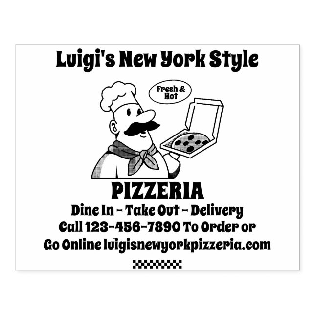 Customise Pizza Restaurant Detailed Rubber Stamp (Imprint)