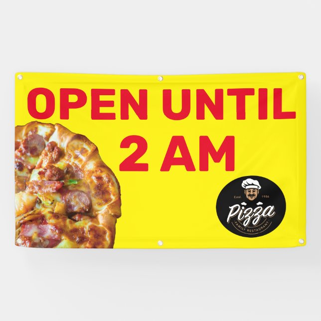 Customise Pizza Shop Logo Open Until 2AM Banner (Horizontal)