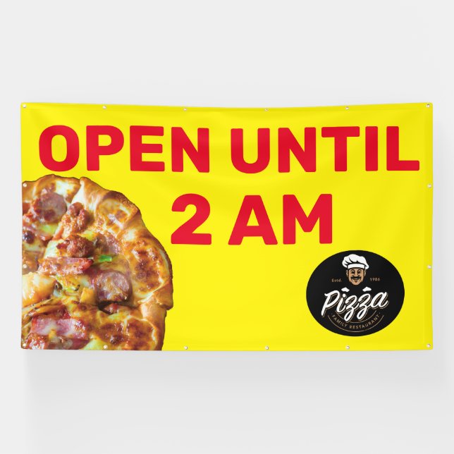 Customise Pizza Shop Logo Open Until 2AM Large Banner (Horizontal)