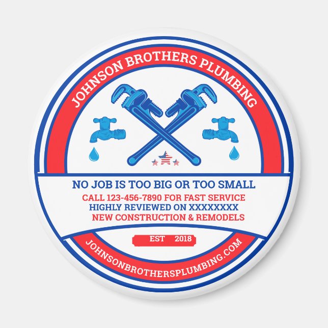 Customise Plumbing Contractor Business Advertising Magnet (Front)