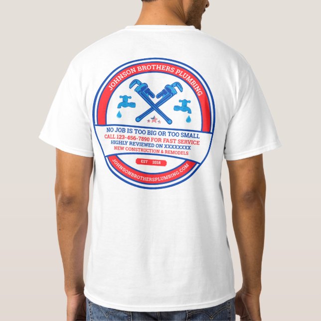 Customise Plumbing Contractor Business Men's  T-Shirt (Back)