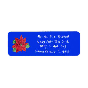 Customise Poinsettia Long Address Labels - Blue