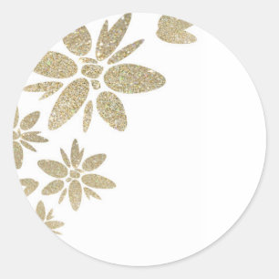 Customise Product gold sparkle flowers on white Classic Round Sticker