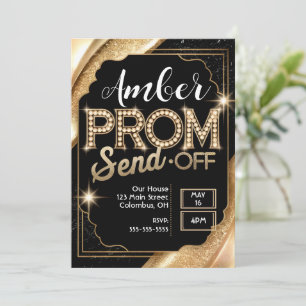 Customise PROM SEND-OFF Sparkling Black and Gold Invitation